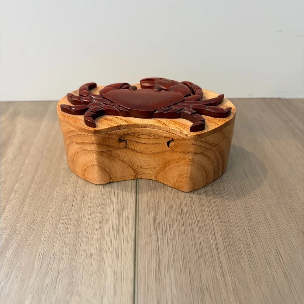 Crab  Handcrafted Carved Intarsia Wood Puzzle Box Jewelry Trinket Box